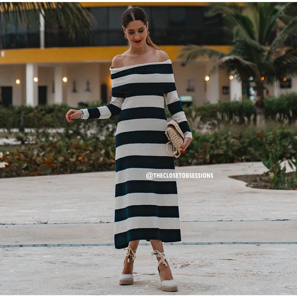 ZARA Striped Knit Off Shoulder Midi Dress NWT Size M - Picture 10 of 16